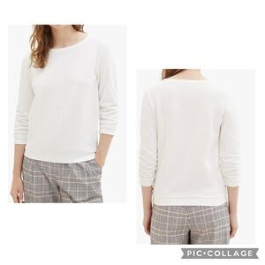 TOM TAILOR DENIM Women’s Off White Textured Ruched Sleeve Sweatshirt Size XL